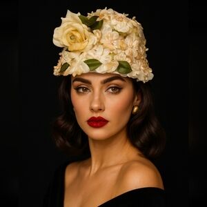 FISK CHICAGO 1950S SILK FLOWER COUTURE HAT MUSEUM QUALITY